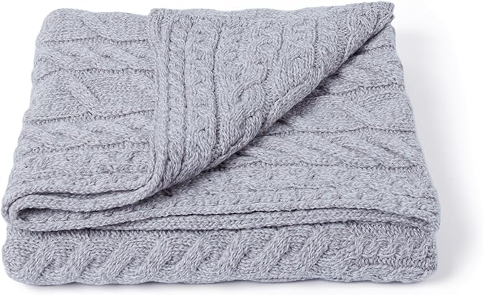 Aran Woollen Mills Cable Throw Blanket, 100% Supersoft Merino Wool, Made in Ireland, Silver Strand, Oat, 40" x 60"