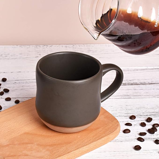 Bosmarlin Large Stoneware Speckled Coffee Mugs Set of 2, Big Tea Cup, 17 Oz, Dishwasher and Microwave Safe (Black, 2)
