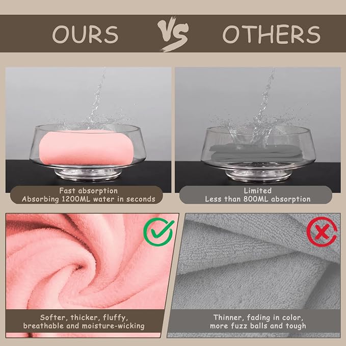 3 Pack Microfiber Hair Towel Wrap for Women, Fast Drying Hair Turban with Button, Anti-Frizz Large Hair Towel for All Hair Styles, Soft & Absorbent Hair Drying Towel (Pink, Khaki, Green)