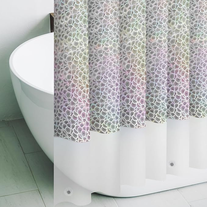 Holographic 3D EVA Shower Curtain Liner Circle, 72x72 Premium Clear Plastic Bathroom Shower Curtain with Rustproof Metal Grommets for Shower Stall, Bathtubs