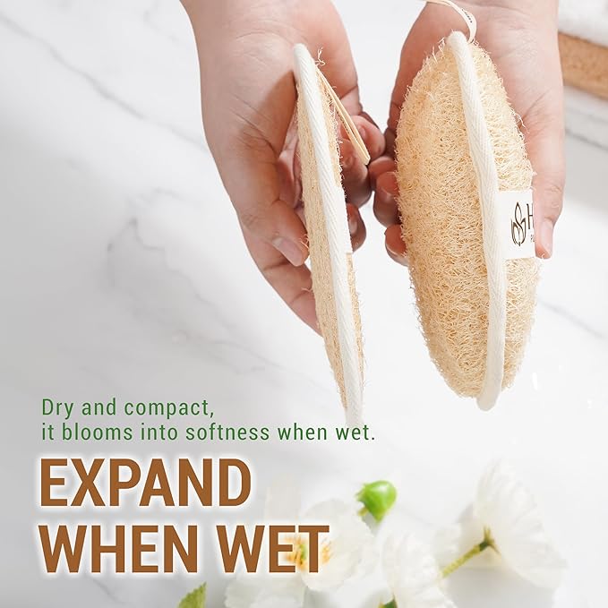 Vietnamese Natural Loofah Exfoliating Body Scrubber Pads, 100% Plant-Based Shower Luffa Sponge, Bath Loofah for Women Men (2, Pack of 2)
