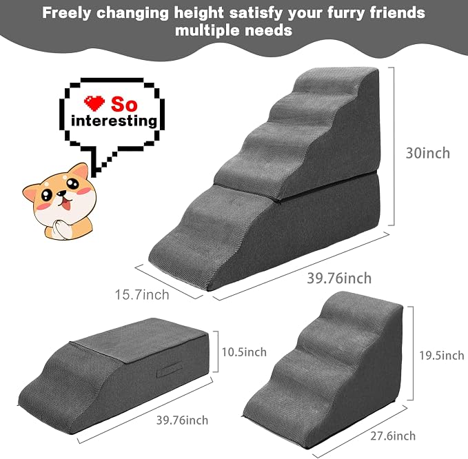 Dog Stairs for High Bed 30" H, 6-Step Dog Steps for Bed for Small Dogs and Cats, Pet Stairs for High Bed Climbing, Non-Slip Pet Step Ramps for Old Dogs/Cats, Free-Installation, Dark Grey