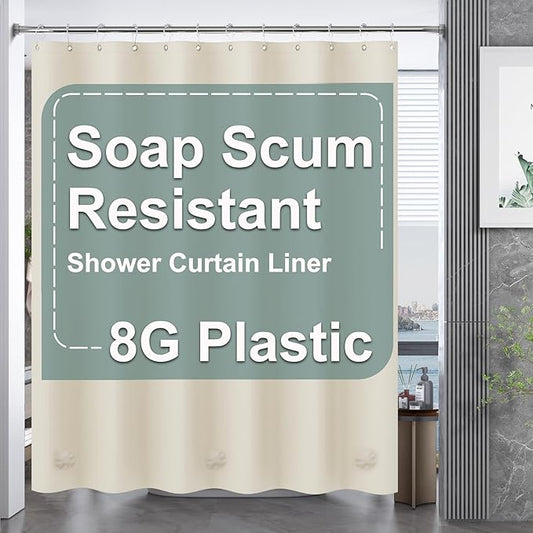 AmazerBath Plastic Shower Curtain Liner, 72 x 78 Inches PEVA Beige Shower Curtain with Heavy Duty Clear Stones and Grommet Holes, Waterproof Thick Bathroom Plastic Shower Curtains