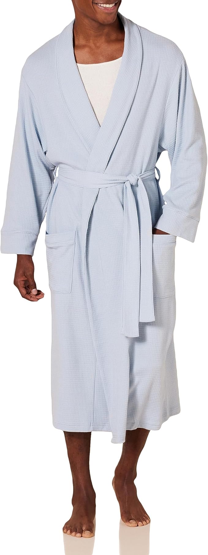 Amazon Essentials Men's Lightweight Cotton Waffle Bathrobe (Available in Big & Tall)