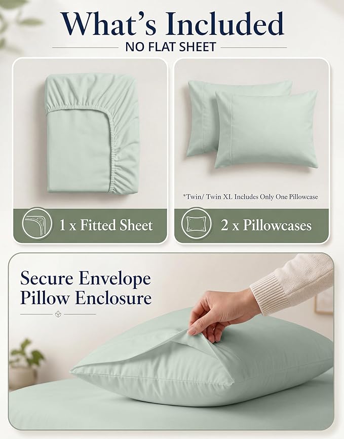 LANE LINEN Fitted Sheets Twin Size, Charcoal 2-Piece Set (1 Fitted Sheet, 1 Pillowcase), Percale Weave, Ultra Soft, Breathable,Fits Mattress Upto 15'' Deep - Cool Blue (No Flat Sheet)