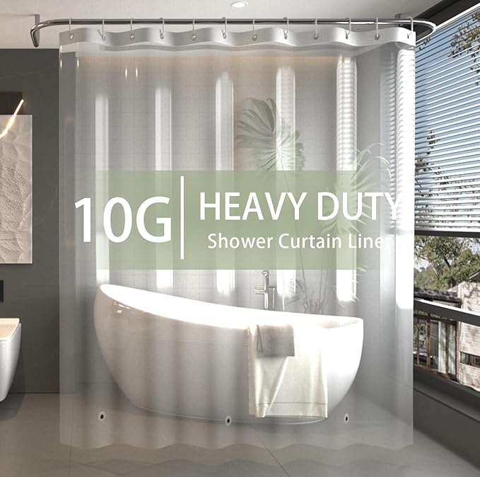 Clear Shower Curtain Liner, Heavy Duty 10G Shower Curtain, Waterproof Clear Premium PEVA with 12 Rust Proof Grommets, 72x78 Inches