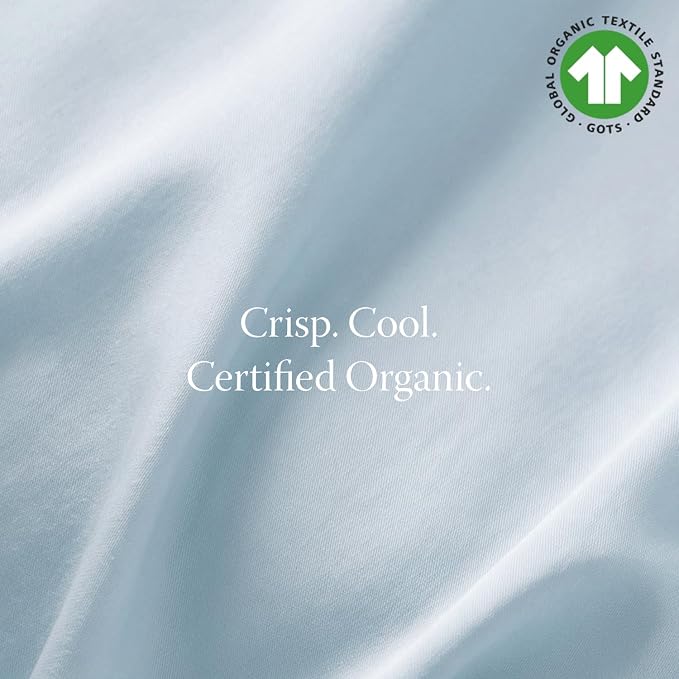 Threadmill 100% Organic Cotton Twin Sheet Set - GOTS Certified, 3 Piece, Light Blue - Soft and Breathable Sheets with All-Round Elastic Deep Pocket for Snug Fit, Healthy Bedding Set
