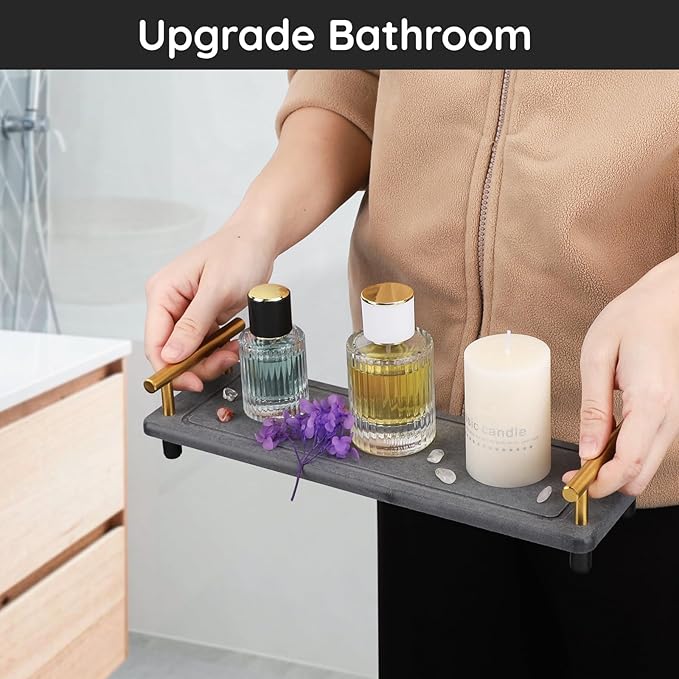 Segbeauty 12x4 Instant Dry Sink Caddy, Water Absorbing Stone Drying Tray for Kitchen Counter, Quick Dry Diatomaceous Tray Countertop Organizer Rack Soap Holder Bathroom Tray for Soap Dispenser Bottle