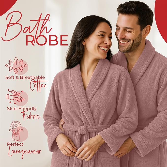 RIVERSIDE Premium 100% Cotton Terry Bathrobe For Women and Men - Soft Towel Robes with Shawl Collar Ajdustable Belt & Pockets