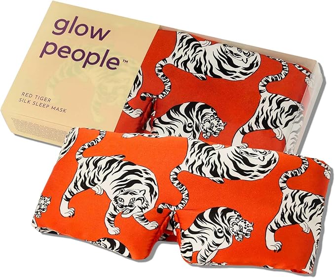 Glow People Silk Sleep Mask – 100% Mulberry Silk Eye Mask for Sleeping, Total Blackout, Cloud-Soft and Adjustable for Beauty Sleep and Travel - Red Tiger