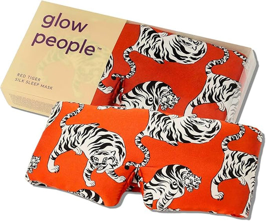 Glow People Silk Sleep Mask – 100% Mulberry Silk Eye Mask for Sleeping, Total Blackout, Cloud-Soft and Adjustable for Beauty Sleep and Travel - Red Tiger