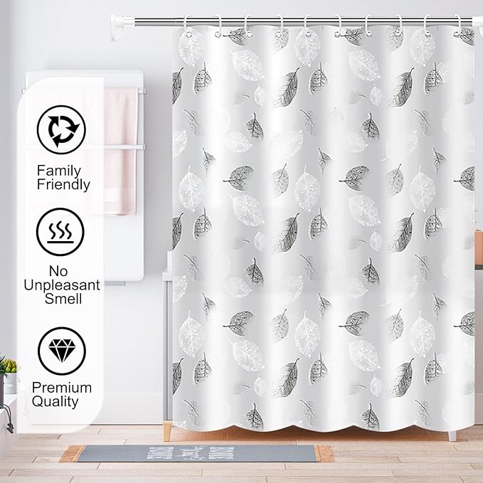TIKABC Shower Curtain Liner, 4G PEVA Shower Liner, Plastic Waterproof Shower Curtains, 72x72 inch with Grommet Holes 3 Magnetic Weights