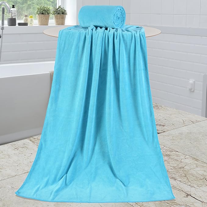 JML Large Microfiber Bath Towels Set, 2 Pack 30" x 60" - Soft, Absorbent, Quick-Drying, Bathrooom Towel with Hanging Loop for Hair Wrap, Sauna,Fitness, Sport, Yoga, Aquamarine
