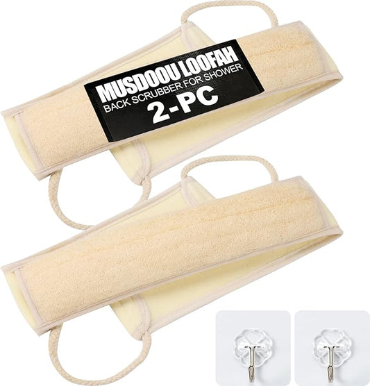 Loofah Back Scrubber with Handle, Natural Exfoliating Shower Sponge, Deep Clean Back Scrub for All Skin Types, Durable Bath Loofah for Daily Use