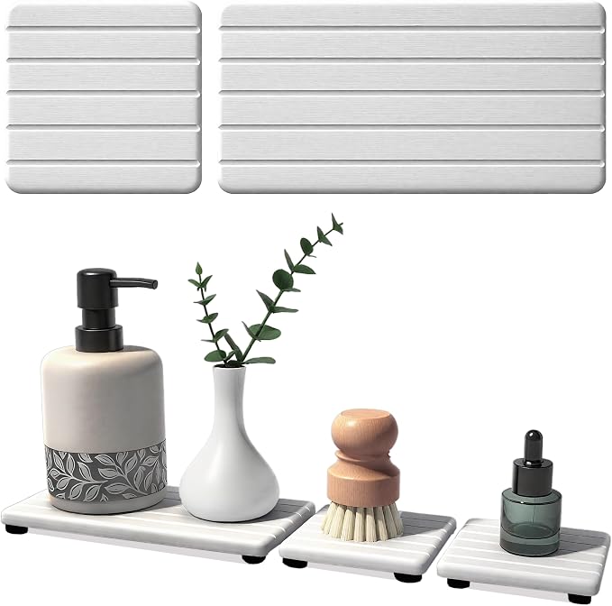 3PCS Stone Drying Tray, Stones Soap Trays, Water Absorbing Stone Tray for Sink, Fast Dry Diatomite Stones Mat, Used for Hand Soaps,Sponge,Toothbrush Holder in Bathroom Counter and Kitchen Sinks