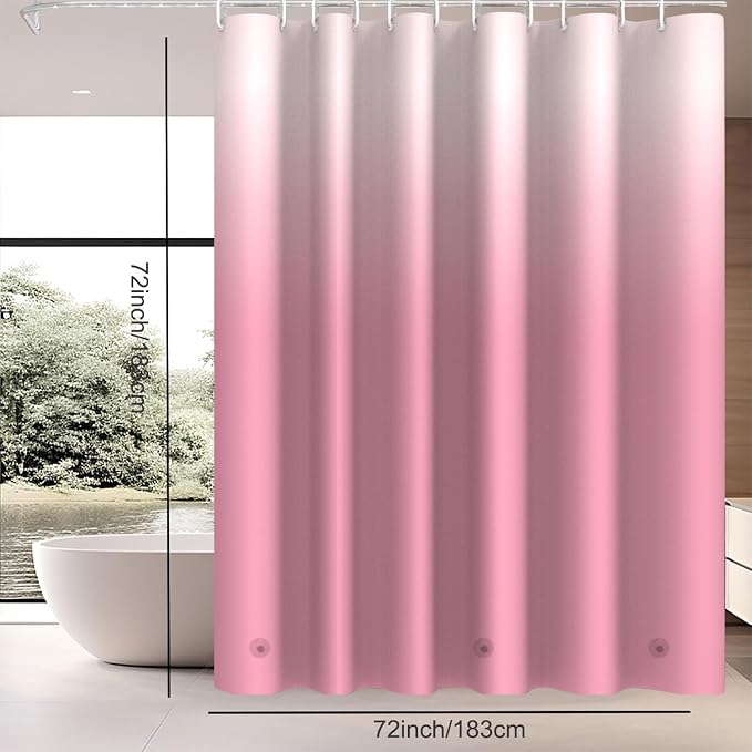TIKABC Shower Curtain Liner, 4G PEVA Shower Liner, Plastic Waterproof Shower Curtains, with Grommet Holes and 3 Magnetic Weights(Gradient Pink)
