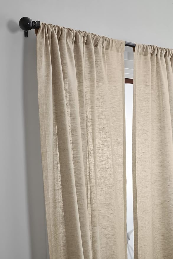 Solino Home European Flax Linen Curtain Champagne Beige, 52 x 108 Inch Light Filtering Rod Pocket Curtain 108 Inches Long, 100% Pure Linen Window Treatment for Living Room, Bedroom - 1 Panel