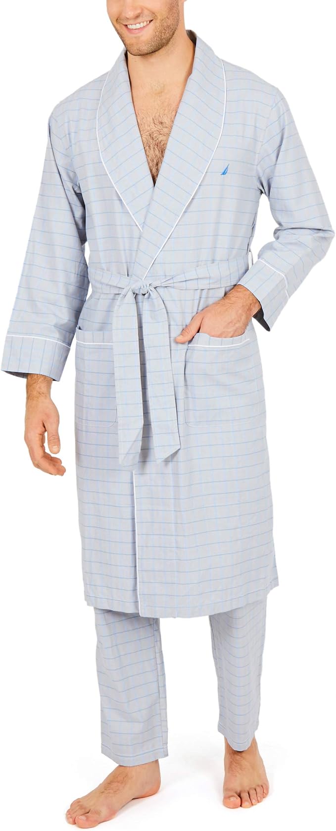 Nautica mens Long Sleeve Lightweight Cotton Woven Robe
