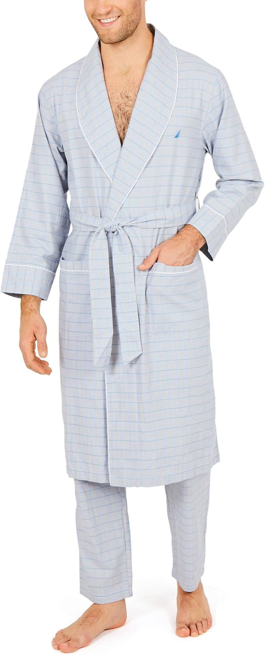 Nautica mens Long Sleeve Lightweight Cotton Woven Robe