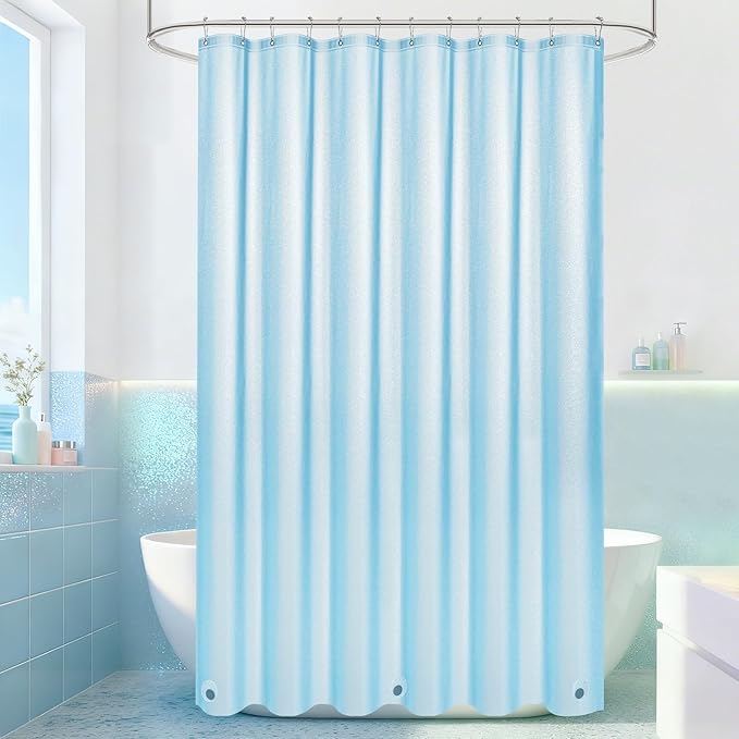 Seenus Waterproof Plastic Glitter Shower Curtain Extra Long 72 x 78 Inch, Sparkle PEVA Shower Curtain Liner with 3 Large Magnets, Sky Blue Blingbling Bathroom Decor Shower Curtain