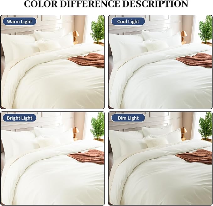 NEXHOME PRO Queen Duvet Cover Set, 100% Washed Cotton with Linen-Like Texture, Natural Organic, Breathable & Comfortable, Includes Home Bedding Set Milk White (No Comforter) 9090