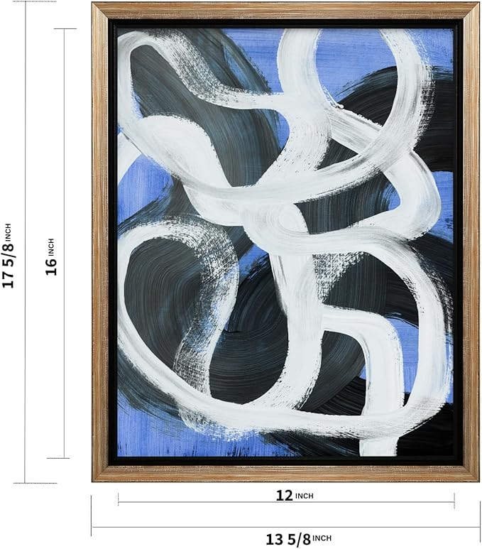 Monem Art Bold Blue Brushstroke Abstract Print - Modern Textured Line Art Poster - Wall Decor for Living Room, Bedroom or Office - 12x16 Silver Framed CANVAS Wall Art by Mareike Bohmer