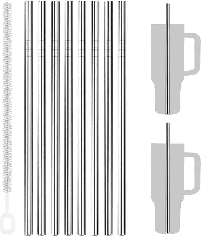 Tomorotec 8-Pack Stainless Steel Straws Fit for 40oz Stanley Tumblers, 12" Metal Straws Fit for Stanley Cup with 1 Brush, Reusable Drinking Straws for Smoothies, Milkshakes, Dishwasher Safe & BPA-Free
