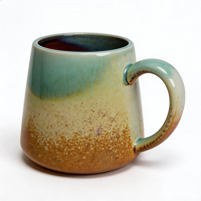 Large Ceramic Coffee Mug 16 oz - Microwave & Dishwasher Safe, Handcrafted Artisan Pottery Cup with Tapered Design for Stability & Heat Retention, Gift for Mom (Reactive Glaze Multicolor)