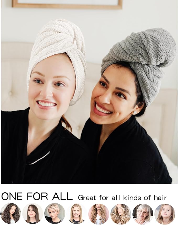 ROLSHOL 2-Pack Large Microfiber Hair Towel Wraps, Super Absorbent & Quick Dry - Anti-Frizz for Wet Curl & Straight Hair - 27.5''*39.4''