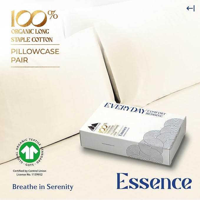 Mayfair Linen 100% Organic Cotton Percale Pillow Cases Queen/Standard Size Set of 2 - Percale Pillowcovers Standard/Queen (Ivory), Soft Cooling Pillow Case for Sleeping, Cotton Pillowcases