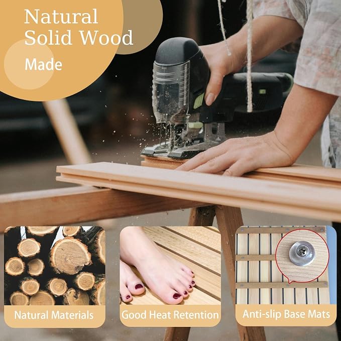 Eco-Friendly Natural Bamboo Shower Mat, Non-Slip Bath Foot Pedal with Handle, Durable Drain Board, Custom Size (36x38in) - Perfect Bathroom Accessory for Safety and Style