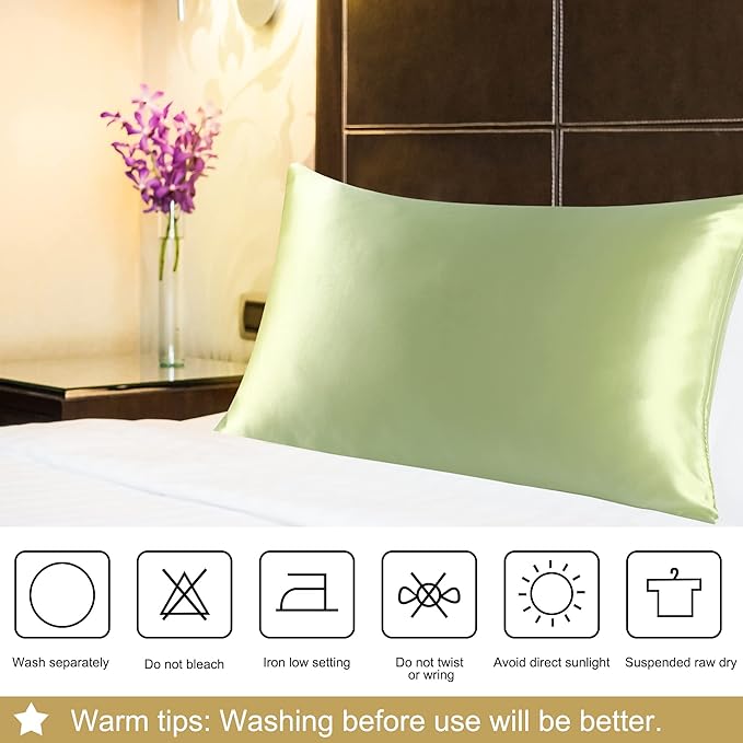 uxcell 1 Pack 100% Charmeuse Pure Silk Pillowcase for Hair and Skin, 350TC 19 Momme Soft Breathable Pillow Case with Hidden Zipper, Fruit Green King(20x36inch)