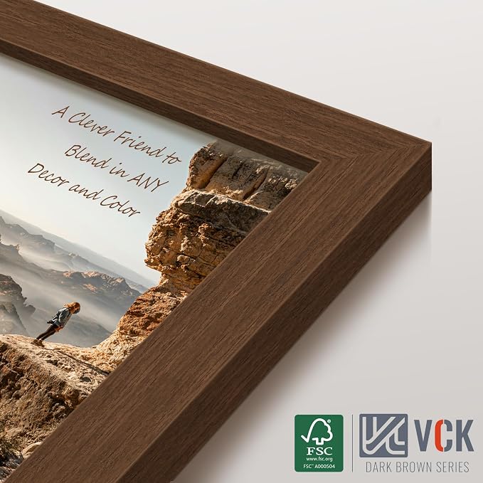 VCK 16x24 Poster Frame Set of 4 - Brown, Gallery-Quality Wood Picture Frames, 1.1-Inch Wide Border, Polished Plexiglass, Vertical or Horizontal Wall Display for Photo/Art/Prints, Brown