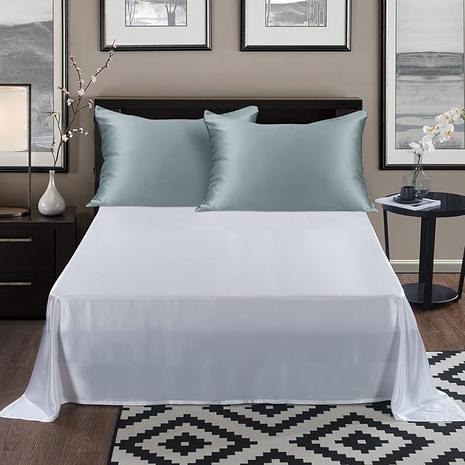 ALASKA BEAR Natural Silk Pillowcase, Hypoallergenic, 19 Momme, 600 Thread Count 100 Percent Mulberry Silk, Standard Size with Hidden Zipper(1, Haze Blue)