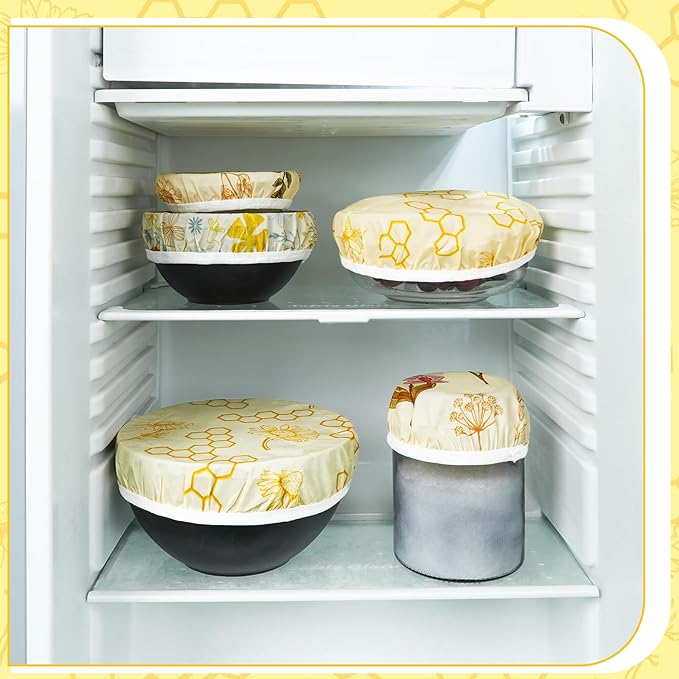 6 Pcs Reusable Beeswax Bowl Covers for Bread Proofing 6/8/10 Inch Elastic Cotton Bowl Cover 3 Pattern Cloth Food Wrap Bread Proofing Cap for Mixer Container Baskets