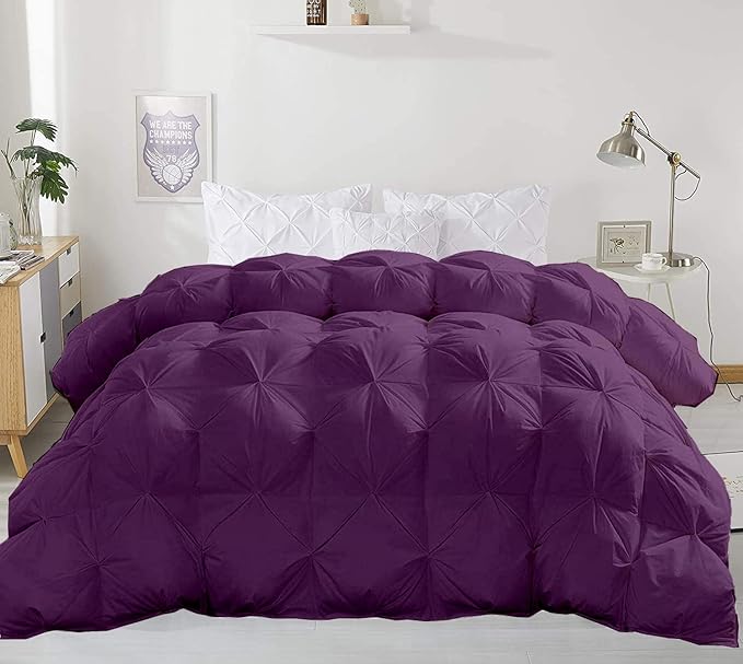 Hypoallergenic 1000-TC Pinch Pleated Down Alternative Comforter Twin Size 68 x 86 Inches 1pc Comforter & 2 pcs Pillow Covers, 700 GSM & All Side Corner Tabs 100% Egyptian Cotton