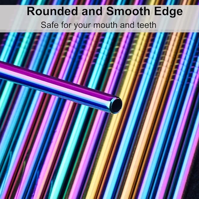 Vinaco Reusable Smoothie & Milkshake Straws, 0.5'' Wide Stainless Steel, 10.5'' & 8.5'' Long, 6 Pack with 1 Cleaner