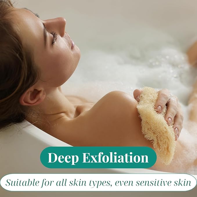 4PCK(12''-14'') Natural Organic Loofah Sponges - Large Exfoliating Shower Bath Luffa for SPA Beauty and Radiant Skin
