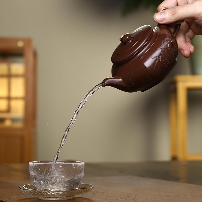 Zisha Teapot, Chinese Yixing Clay Handmade Tea Pot 9.6 Oz, Infuse Brew Kung Fu Loose Leaf Tea Maker (Fuyuan,Purple Clay)