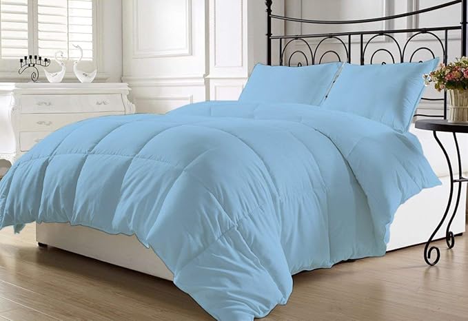 Luxurious and Hypoallergenic 600 Thread Count 1 Piece Down Alternative Comforter 100% Egyptian Cotton Solid (King/Cal King, Sky Blue)