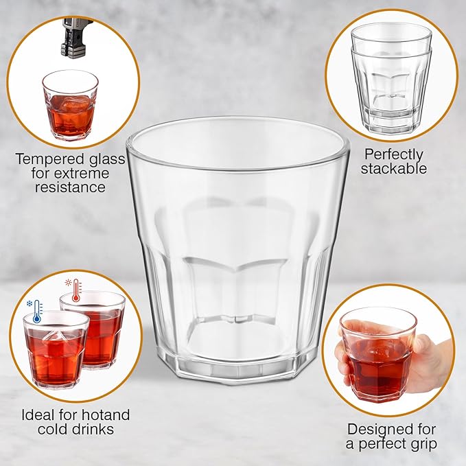LemonRoad 24 Pcs Rock Bar Stackable Beverage Glasses Dishwasher Safe Drinking Glasses Glass Water Tumblers for Whiskey, Soda, Juice, Milk, Beer, Spirits Daily Use