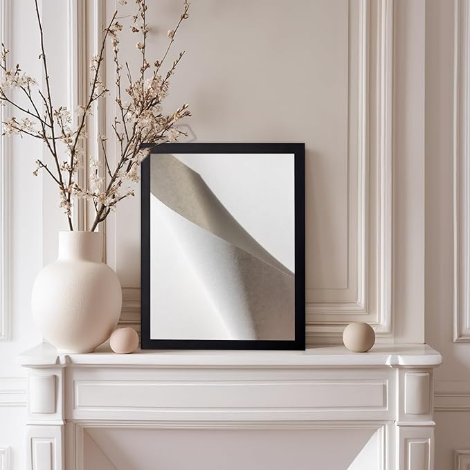 Monem Art Minimalist Folded Paper Abstract Print - Scandinavian Neutral Texture Art Poster - Wall Decor for Living Room, Bedroom or Office - 12x16 Black Framed Wall Art by Mareike Bohmer