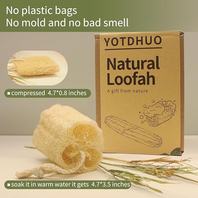 4.7" Natural Loofah Exfoliating Body Scrubber(4Pack),Real Luffa Sponge for Women and Men in Shower