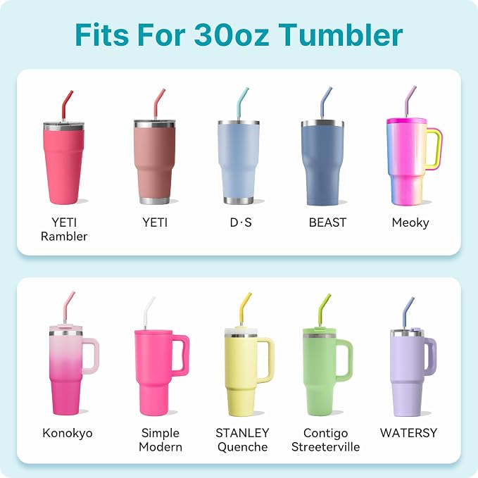 2 PCS 30oz Reusable Straws Ideal for 30oz Stanley Cup & 24oz Tumblers | Stainless Steel Drinking Straw with Anti-Clank Silicone Bottom, Fits Most Medium-Size Mugs