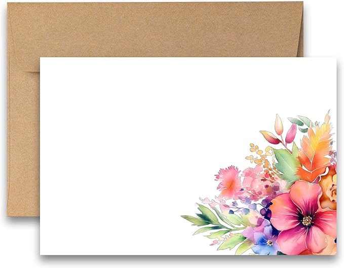 Assorted Flat Note Cards, Wildflower note cards, Set of 12, blank on backside, stationery set, greeting card set, cards with envelopes, greeting card