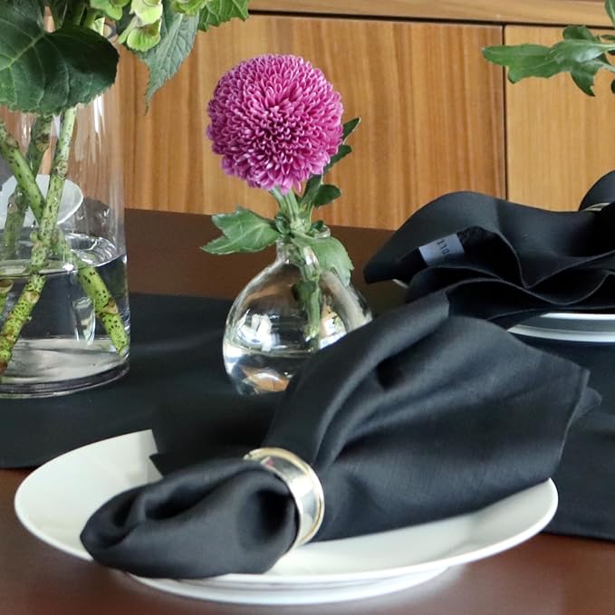 Huddleson Black Linen Napkin 20x20 (Set of Four) Luxury Italian Linen Napkin Sewn in US