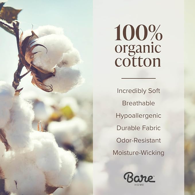 Bare Home 100% Organic Cotton Jersey Sheet Set, Ultra Soft, 100% Cotton - Sheet Set & Pillowcases - Deep Pocket Bed Sheets (Queen, Cloud Grey)