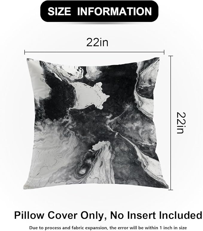 Shrahala Black and White Throw Pillow Cover, Watercolor Abstract Hand Painting On Canvas Modern Square Pillowcase Blended Double-Sided No Inserts for Bedroom Living Room Set of 2 (22 X 22 in)