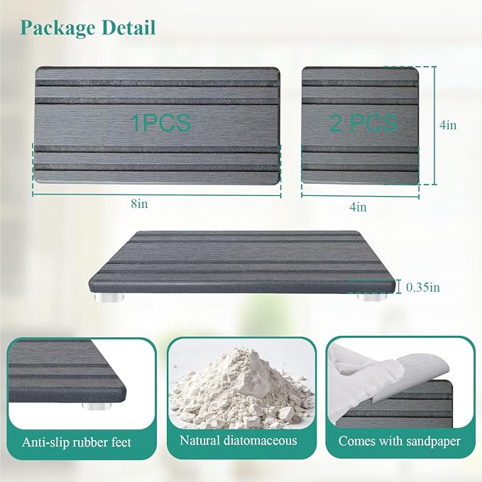 3PCS Stone Drying Trays for Sink, Water Absorbing Stone Tray for Kitchen Counter, Diatomaceous Earth Soap Dish and Coaster, Fast Drying Sink Tray, Soap Trays for Bathroom Counter Toothbrush Holders