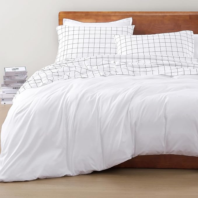 LANE LINEN 100% Organic Cotton Full Size Bed Sheets, Eco Friendly Fully Elasticized Okeo Tex Certified Printed Cotton Sheets Full, Percale Weave Soft & Comfy Comes in Variety of Prints - Windowpane